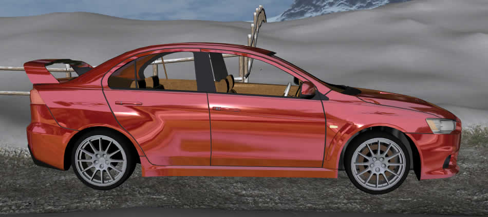 image of red car with snow background